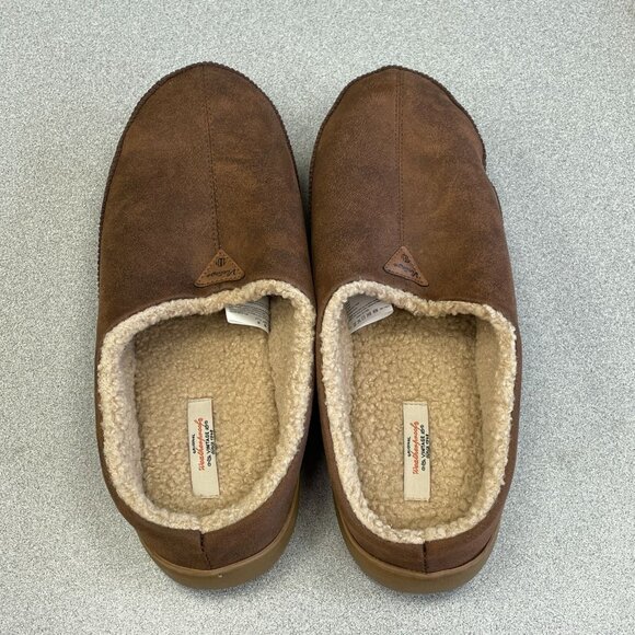 NEW Weatherproof Vintage Men's Size 13-14 Brown Slippers Faux Suede & Sherpa - Picture 2 of 6